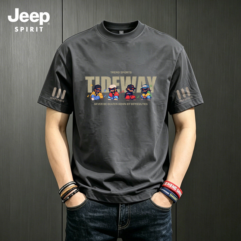 Мужская футболка JEEP SPIRIT Jeep с короткими рукавами, новинка 2026 года, летний трендовый хлопковый дышащий топ для мужчин