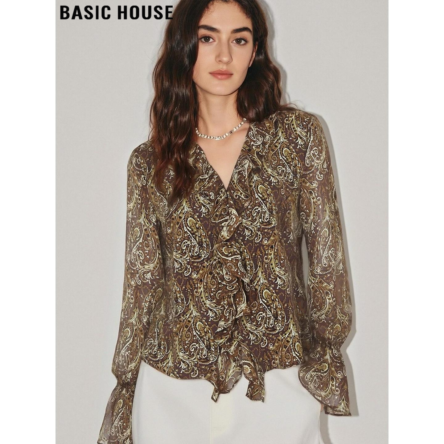 Basic House/Baijia, шифоновая рубашка из тенсельной ткани хорошего цвета с оборками, женская новинка зимы 2026 года, блузка в стиле ретро