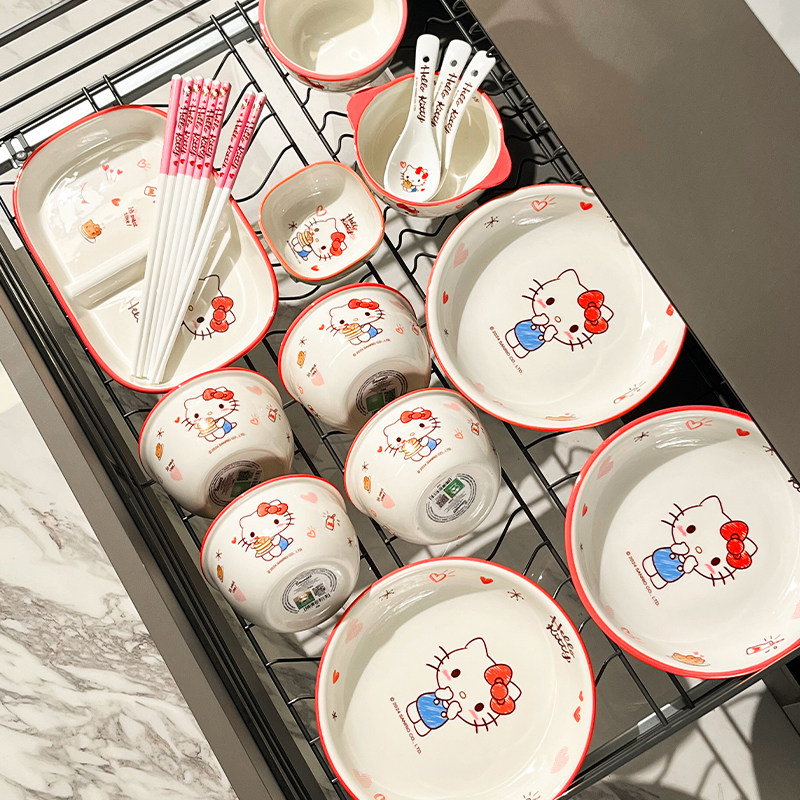 Набор посуды HelloKitty tableware Набор посуды бытовой 2026 новый KT Cat керамическая миска для риса Тарелка Sanrio Тарелка для приготовления блюд
