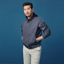FACICITY Grey Blue Hooded Jacket Spring/Summer Leisure Men's Short Commuter Jacket Stubborn and Handsome with a High Sense