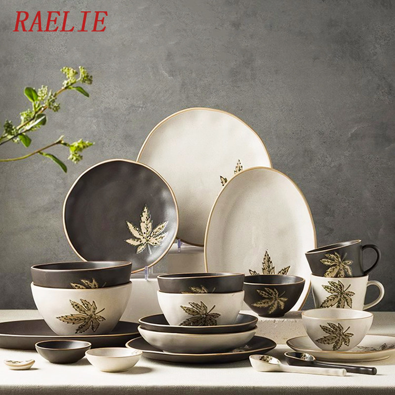 Набор посуды в японском стиле RAELIE Jingdezhen, бытовые керамические миски, палочки для еды, тарелки и мисочки, набор посуды на новоселье high-end sense