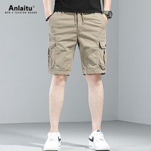 Trendy workwear shorts for men's summer new loose straight tube multi pocket casual sports beach pants for men's capris