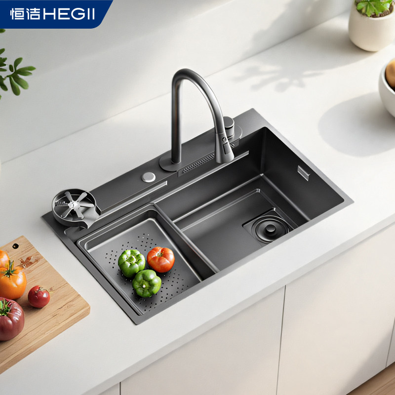Кухонная раковина Hengjie sink с одним пазом из утолщенной нержавеющей стали, раковина с водопадным выпуском, многофункциональная раковина под столешницей
