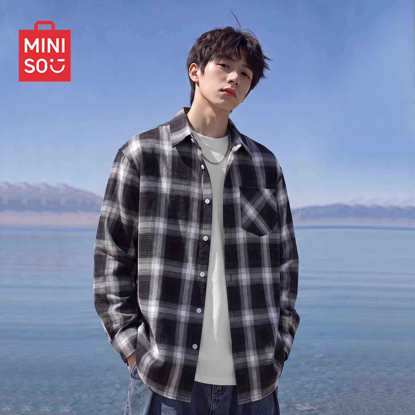 MINISO/Mingchuang, рубашка в клетку премиум-класса в американском стиле ретро с длинными рукавами, мужская осенняя уличная куртка контрастного цвета с кубинским воротником, Y