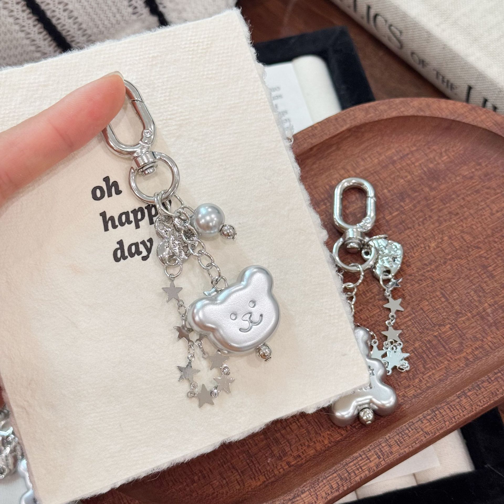 Korean style Y2K silver bear keychain star chain cartoon bag charm phone chain metal chain pants chain