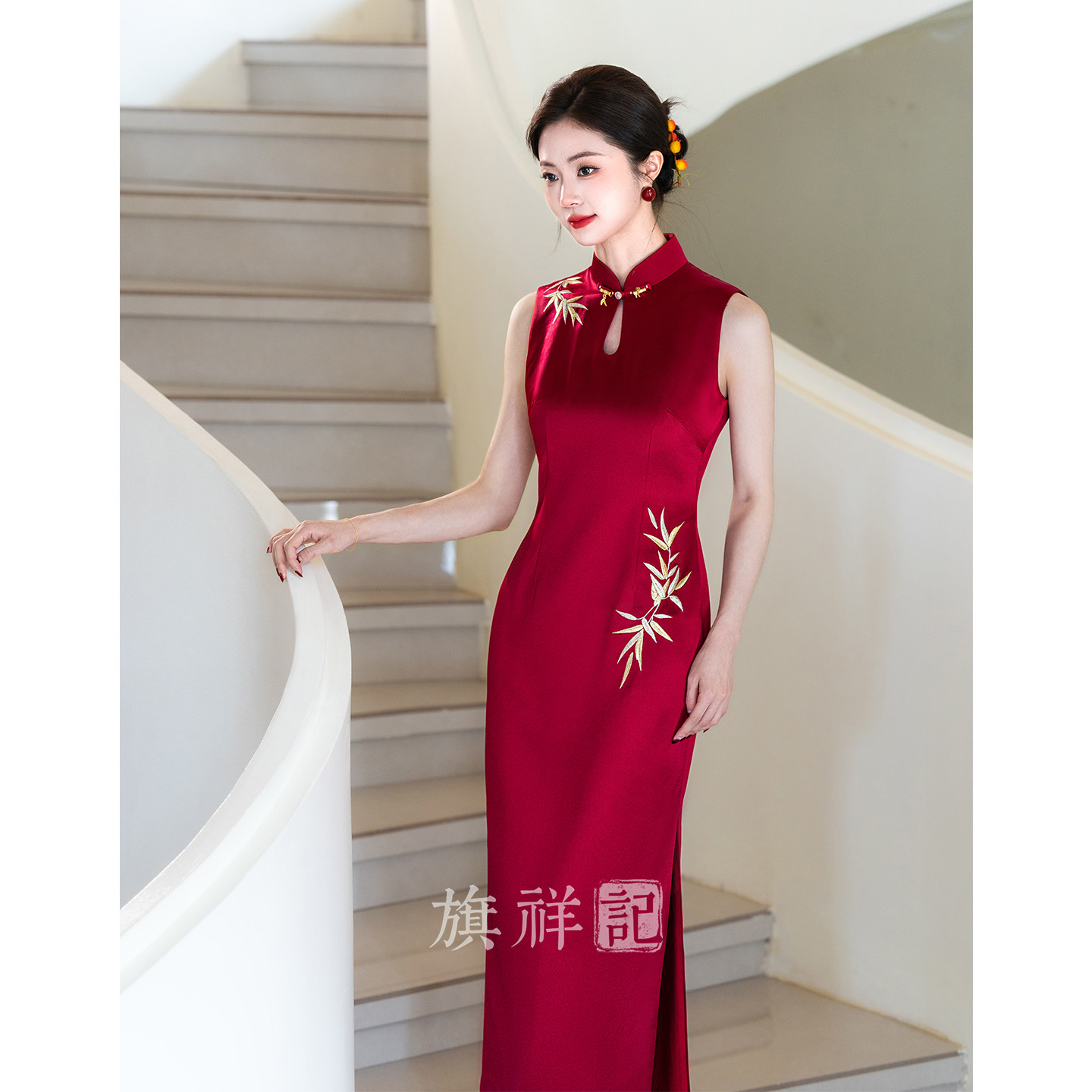 Платье для тостов Cheongsam, красное женское платье для помолвки, вышитое вручную, без рукавов, на вступительных экзаменах в колледж, 2026, новый cheongsam побеждает