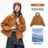 Женская повседневная куртка Camel, осень 2026, новинка, уличная ветрозащитная универсальная микро-свободная короткая куртка с капюшоном, женская