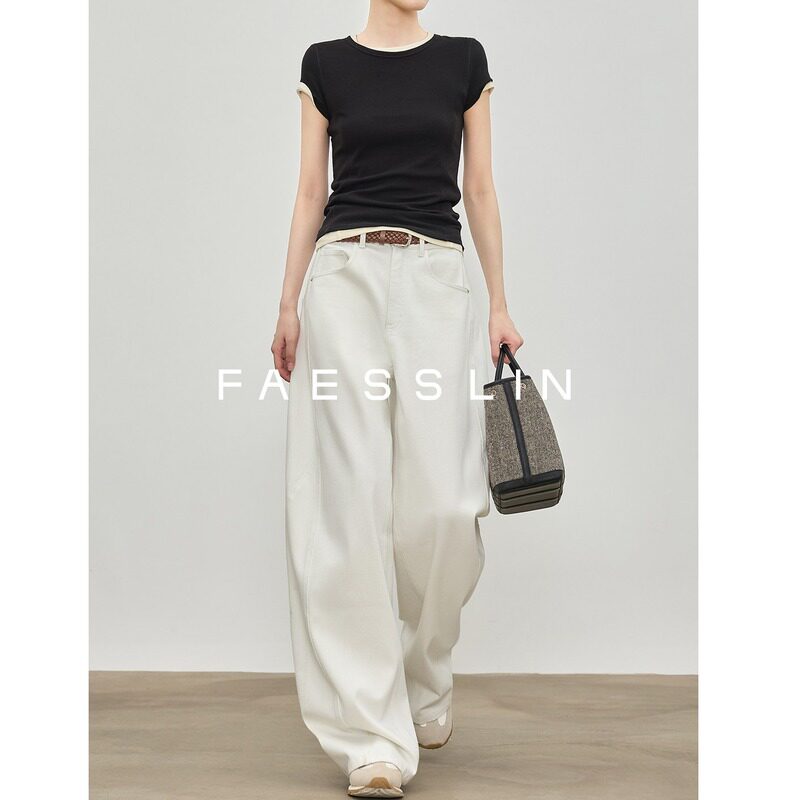 FAESSLIN Tall and Tall with Long and Retro Wide Leg Jeans, Women's Summer Edition, Extended Banana Pants
