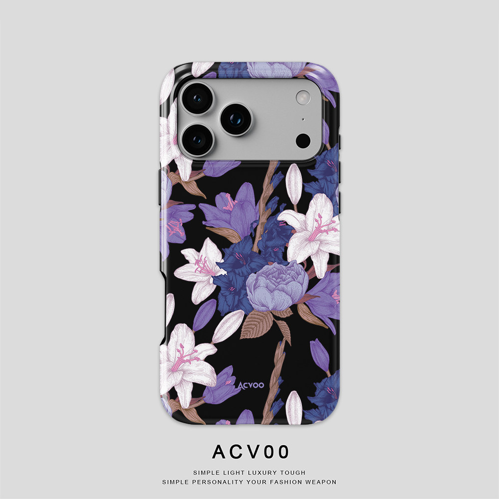 Acvoo Purple Lily and Rose Watercolor Oil Painting for iPhone 17 Pro Max, Protector for Apple 15 Hands