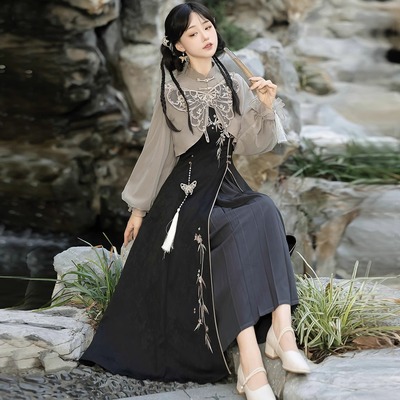 taobao agent 原创蝶烬改良国风汉服连衣裙日常云肩上衣吊带裙套装新中式汉元素