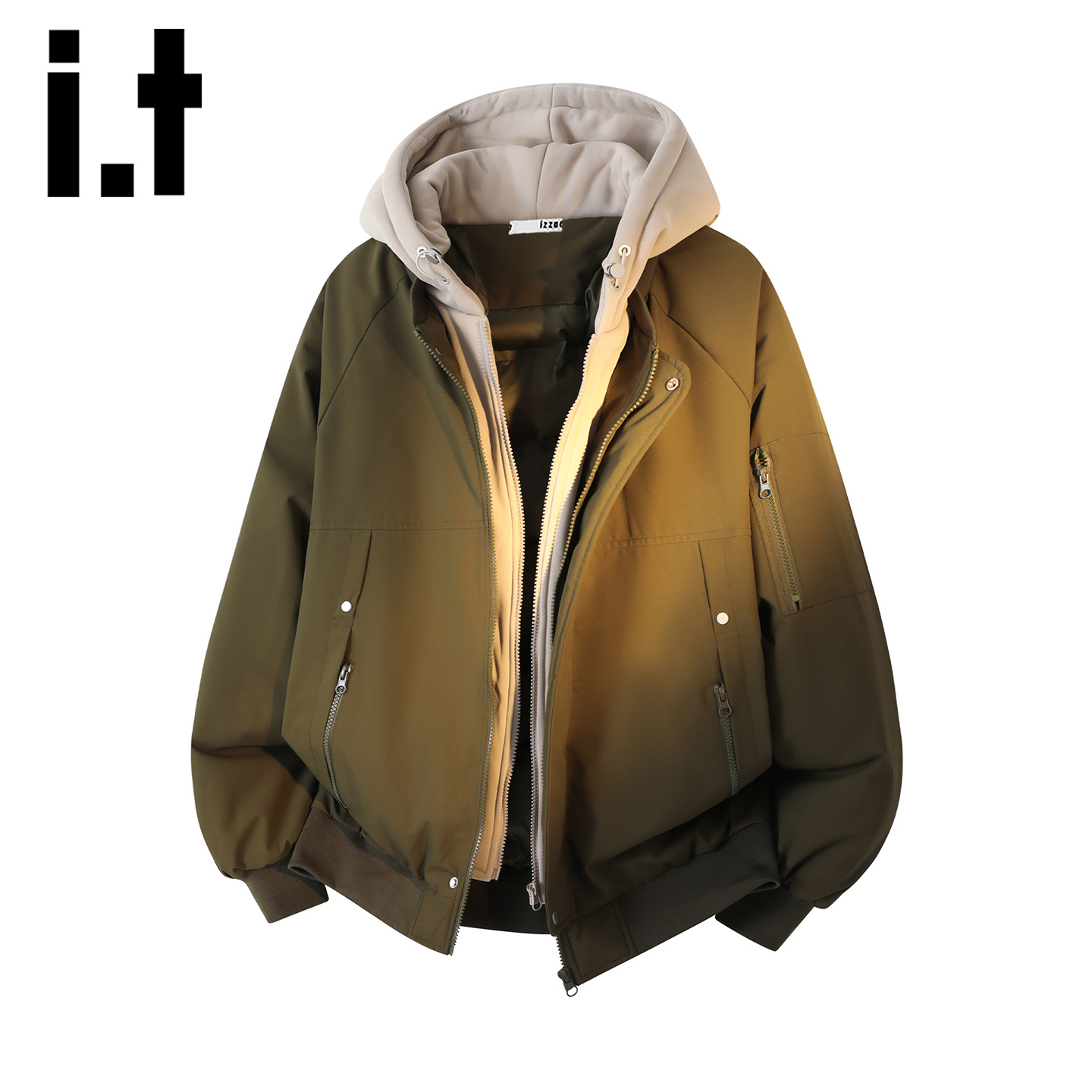 It izzue зимняя контрастного цвета поддельная куртка с хлопковой подкладкой из двух частей, мужская новинка 2025 года, молодежная куртка с капюшоном и хлопковой подкладкой Y