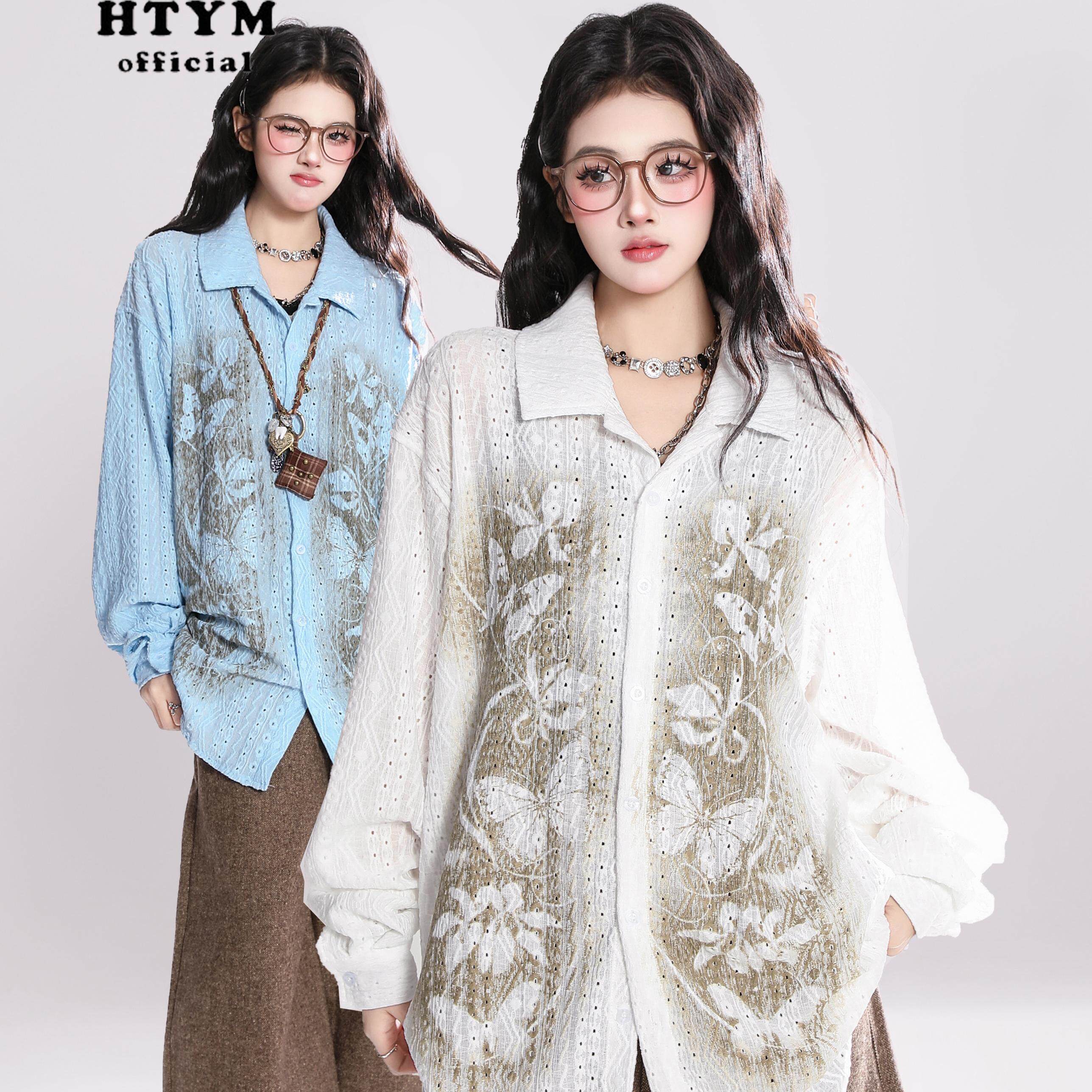 HTYM Layered Artistic Lazy Style Printed Long-Sleeved Shirt for Women, Spring Bohemian Style, Loose Top/Jacket