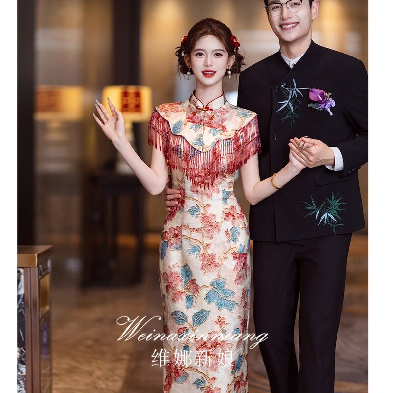 Улучшенное платье для тостов cheongsam - новое свадебное платье невесты с кисточками в китайском стиле, на которое обычно можно надеть платье-халат с черного хода