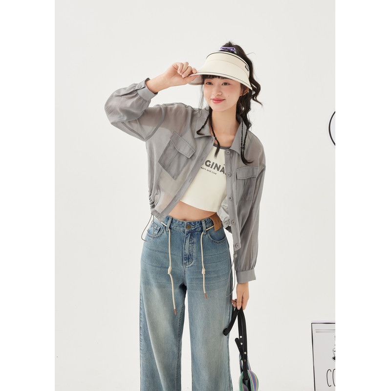 Zihan Short-Sleeved Long-Sleeved Shirt Vest Two-Piece Set for Women, Summer Japanese Style Commuter Workwear Sun Protection Set