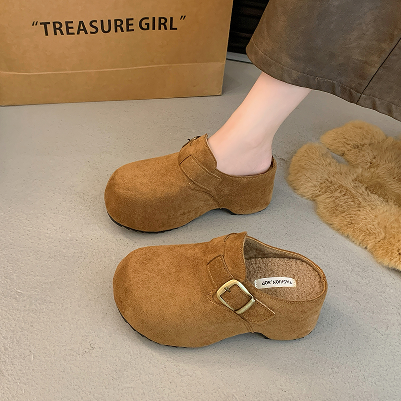 Женская верхняя одежда Birkenstock на толстой подошве с внутренней отделкой в стиле ретро, новинка 2025 года, осень и зима, плюс бархатные педали lazy Baotou half drag