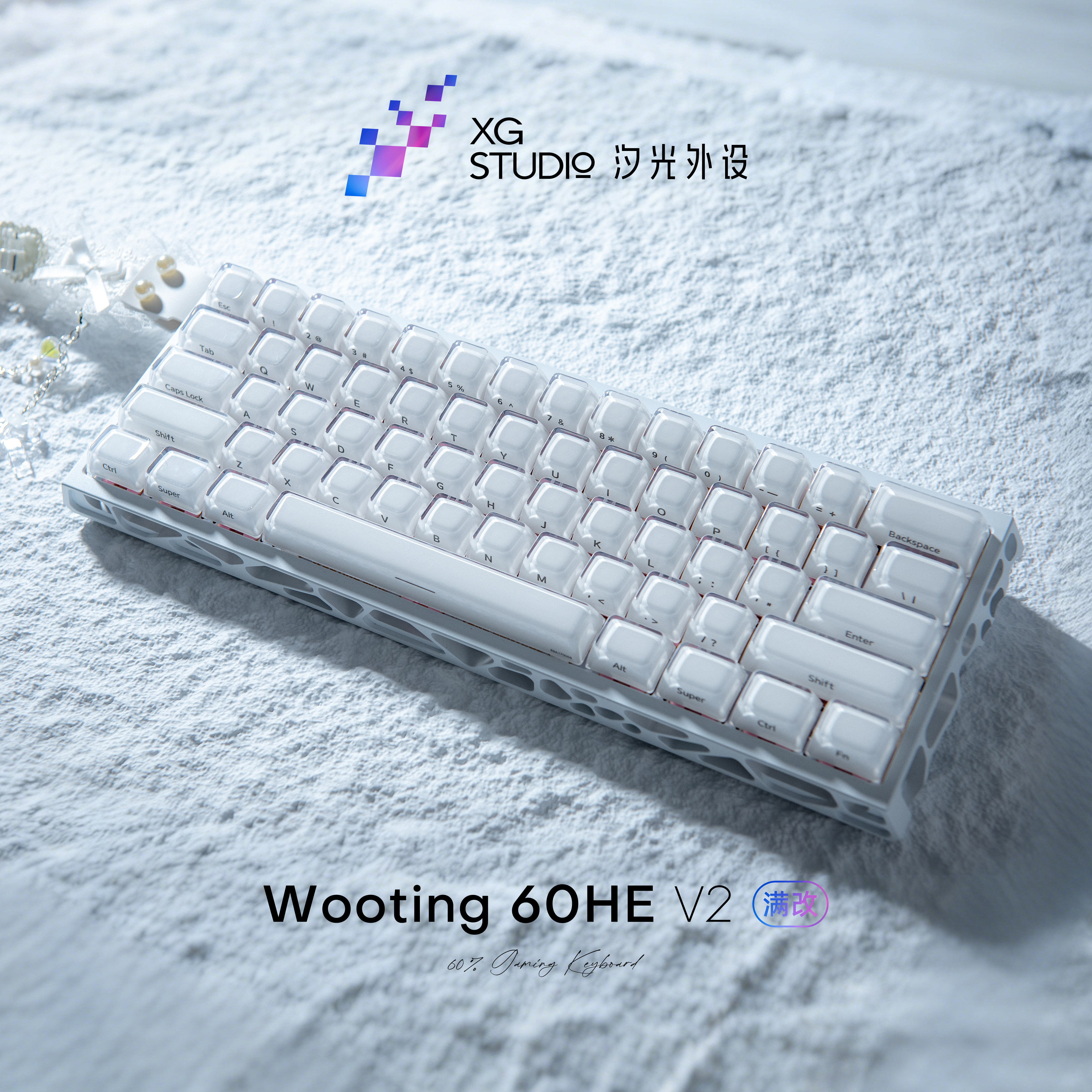 Wooting60heV2 - совершенно новая полнофункциональная клавиатура с магнитной осью, выполненная в виде белого фруктового желе fight love