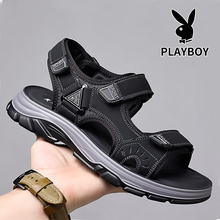 Playboy Sandals for Men's 2024 Summer New Genuine Leather Sports and Leisure Versatile Elevated Soft Sole Beach Shoes for Men