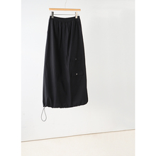 Aegean women's clothing with slightly wrinkled texture and elastic waist, black half length skirt