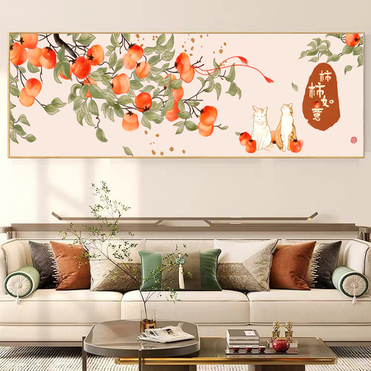 2025 новый стиль вышивки нитками, вышивка крестиком, новый китайский стиль, все, что хочется, горизонтальная версия, простая, полная вышивка, хурма, ручная вышивка своими руками