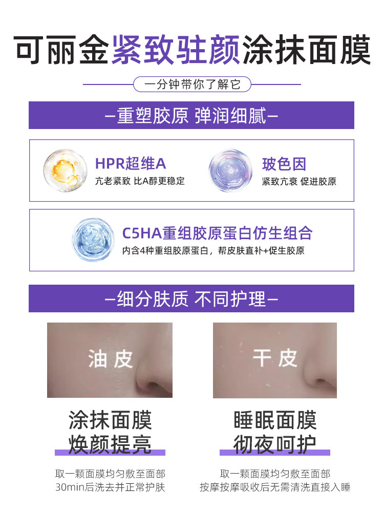 Маска-мазок Kelijin Collagen Big Film King с рекомбинантным человеческим коллагеном, мягкая, укрепляющая, восстанавливающая, подтягивающая