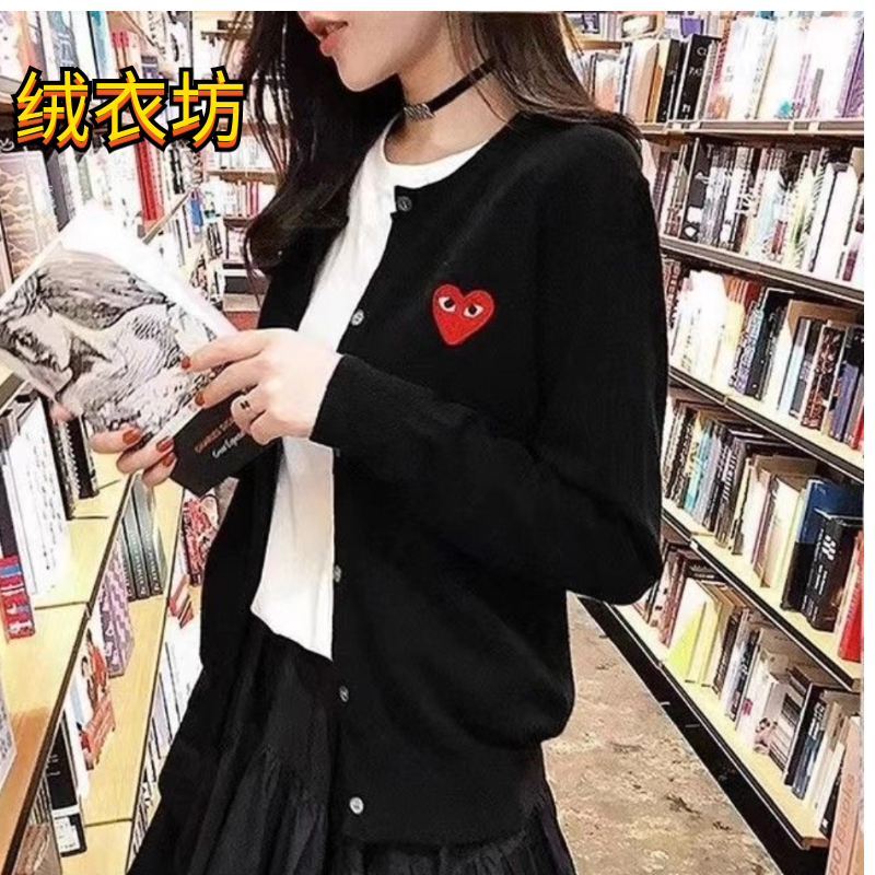 Весенне-осенний кардиган с вышивкой любви, женский свитер, свитер с диким красным сердцем, короткий свободный внешний свитер