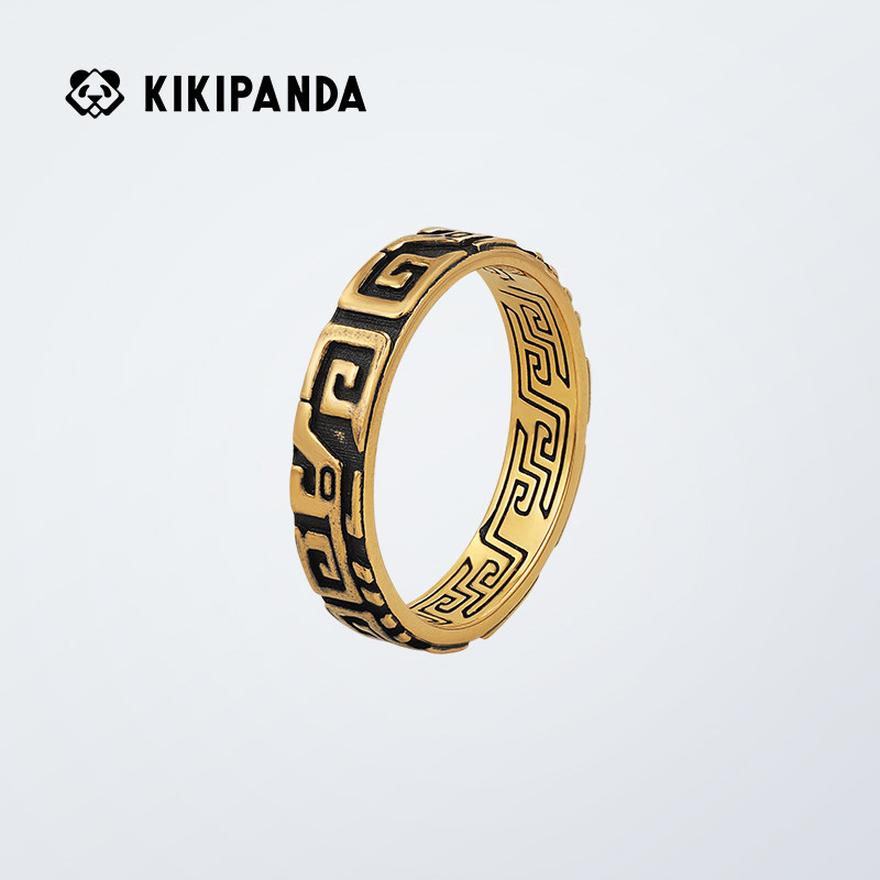 KIKIPANDA trendy brand black and gold ring for women...