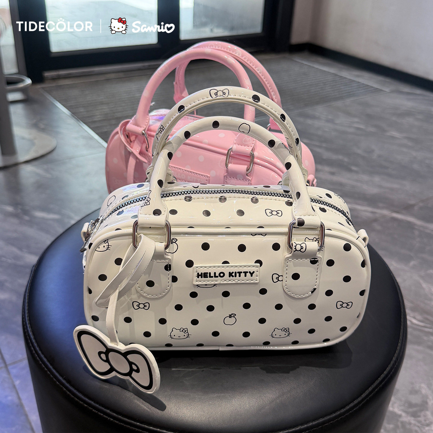 портативная маленькая сумка hellokitty в горошек, корейская сумка для боулинга, сумка-мессенджер Sanrio на одно плечо, женский подарок