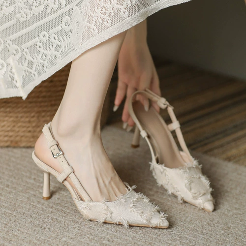 Летняя обувь на высоком каблуке, сандалии с заостренным носом, французский стиль, 2024 года