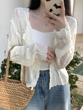 Sunscreen knitted cardigan, thin women's summer shawl, top up with camisole dress, loose hollow shoulder jacket