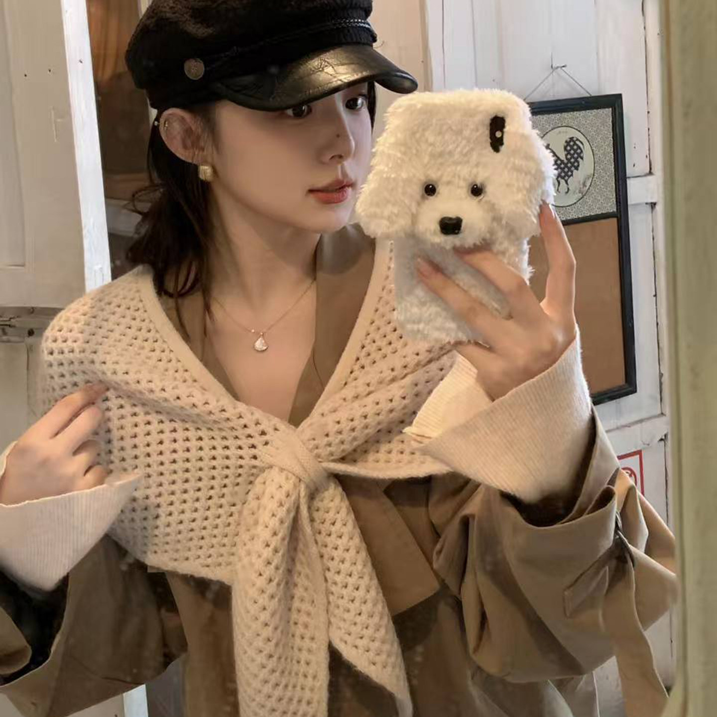 Exported from South Korea! High-end cross-triangle shawl for women, perfect for spring and summer, featuring openwork knitwear and layering.