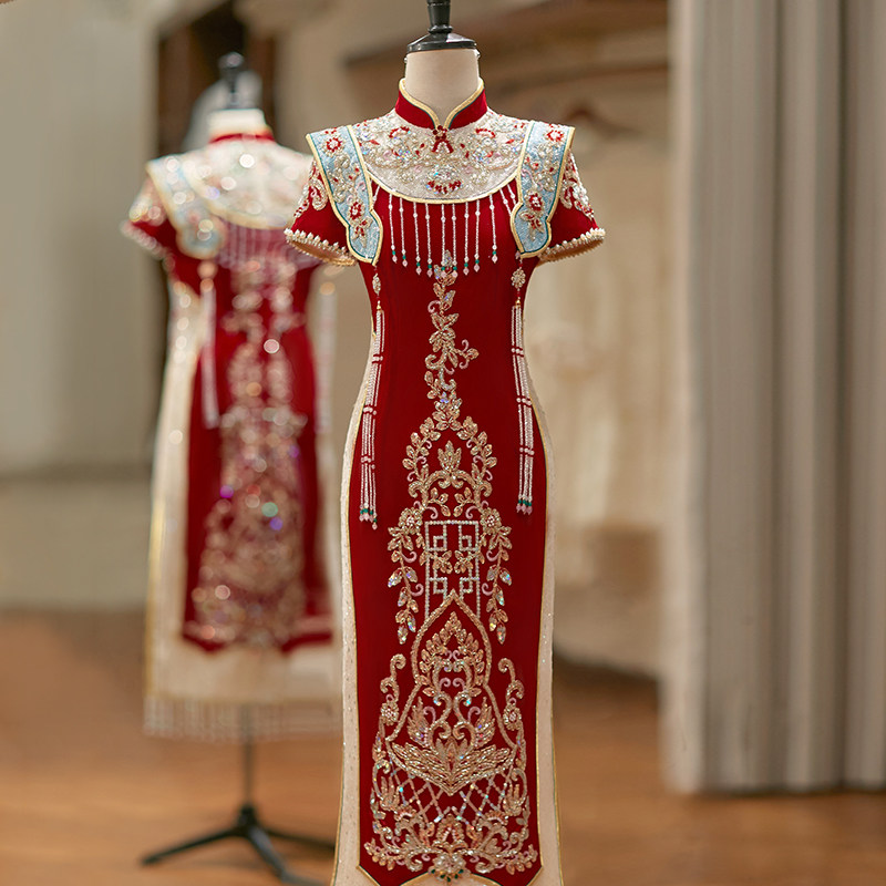 Cheongsam 2026 новое летнее тонкое платье для похудения в китайском стиле, свадебное платье высокого класса, платье для тостов