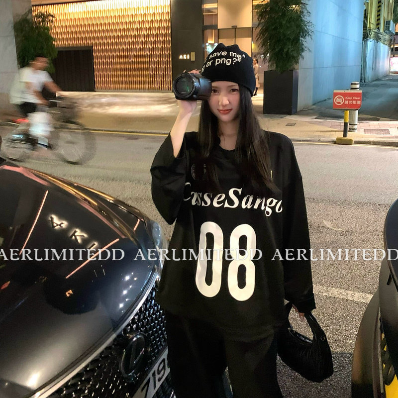 Подлинная футболка Seoul ~CasanSsego net cool с буквенным принтом и длинными рукавами из американского ретро-джерси, солнцезащитная рубашка