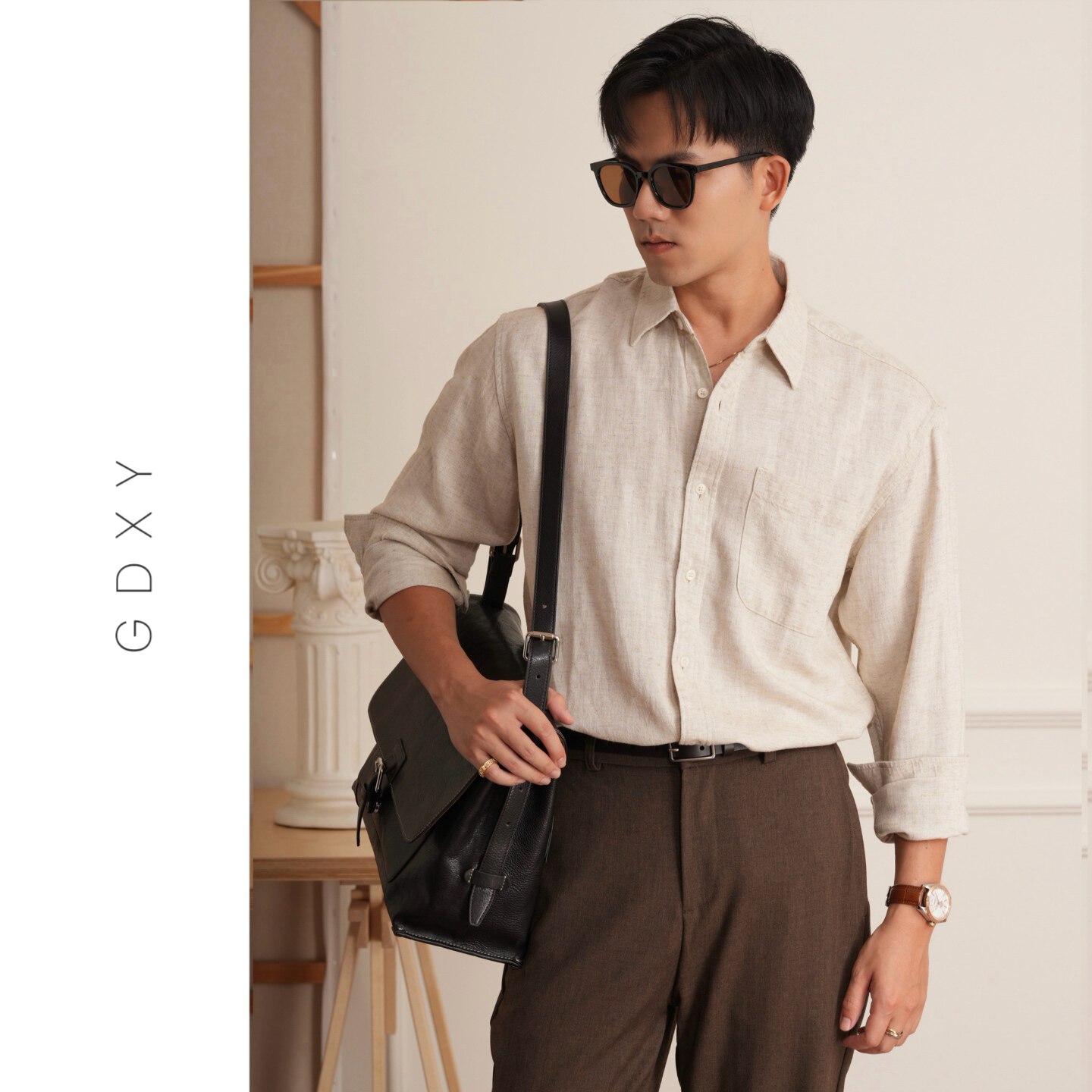 GDXY "Lyocell & Hemp" 26 осень, новый стиль, повседневная рубашка в стиле old money, мужская дышащая рубашка для пригородов с длинными рукавами