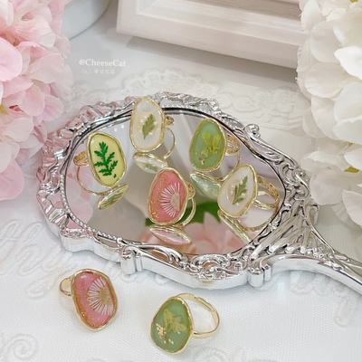 taobao agent 【芝士猫手作】春日花园滴胶小清新田园风花朵珍珠可调节lo娘戒指