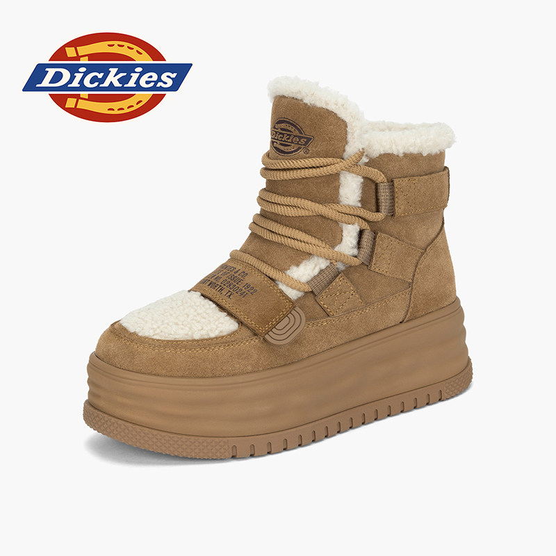 Женская обувь Dickies; зимние ботинки на толстой подошве; новинка 2025 года; сезон осень-зима; теплая хлопковая обувь из бархата; нескользящие полусапожки tide