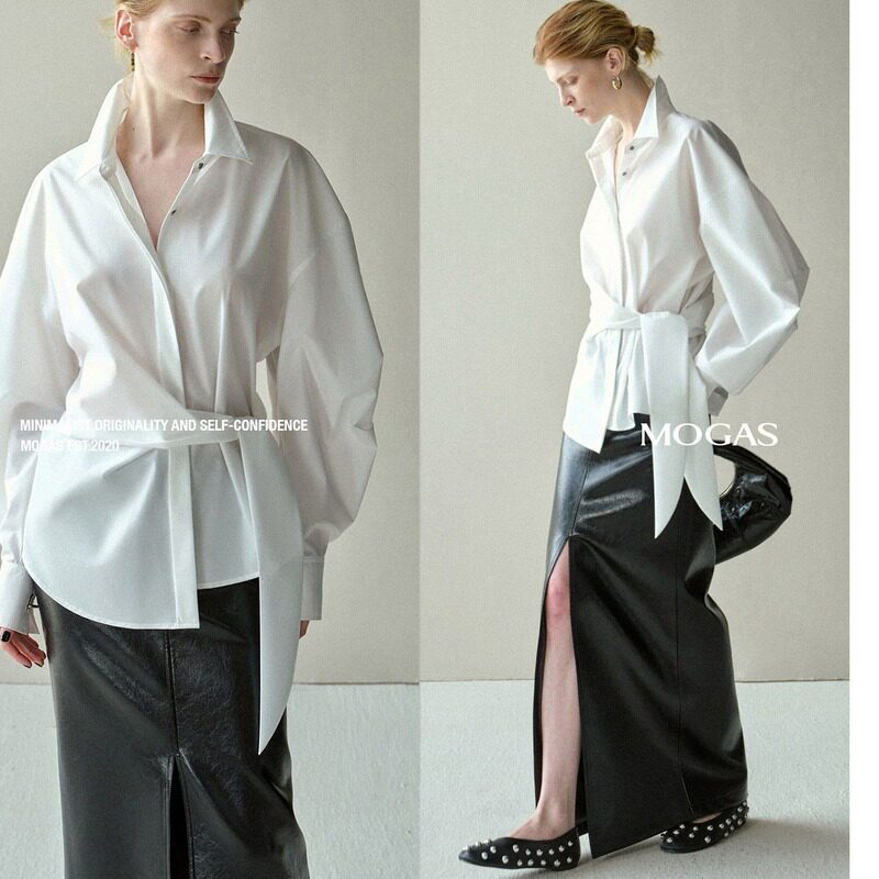 [In Stock] Mogas Autumn Pink Shirt, Combed Cotton, 3D Shaped Tie-Wrap Waist Slimming Top/Jacket for Women