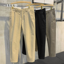 LUUD Summer Pure Cotton Small Straight Leg Casual Pants Retro Trendy Breathable 9/10 Pants Simple and Versatile Conical Pants for Men