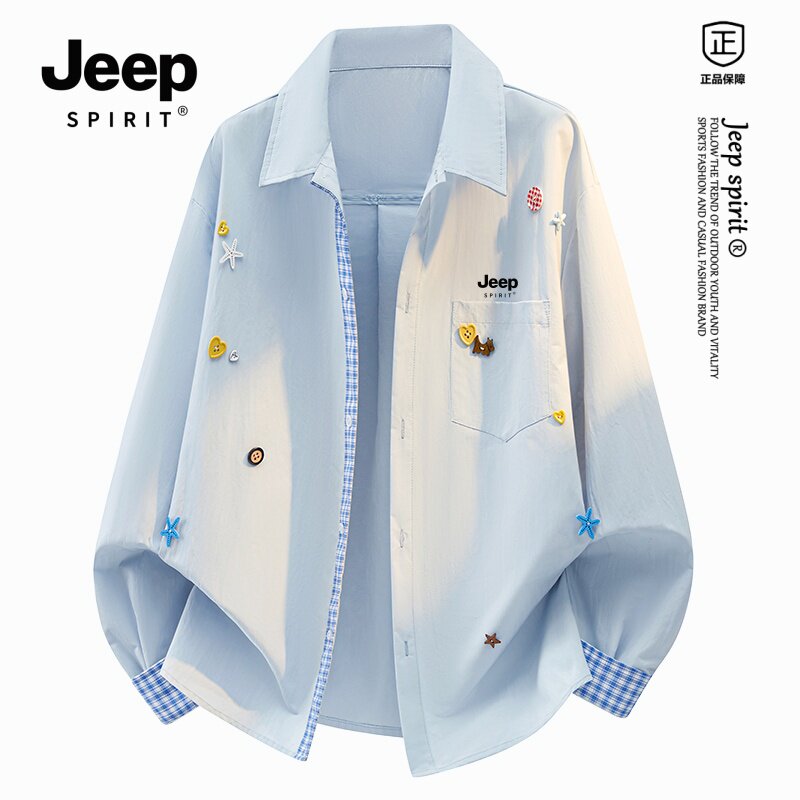 Мужская рубашка с лацканами в американскую клетку JEEP SPIRIT, новинка весны и осени 2026, дизайнерская повседневная рубашка с лацканами в американском стиле