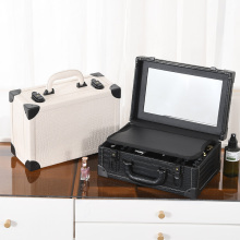 Professional portable makeup box with mirror, large capacity for nail and eyelash beauty