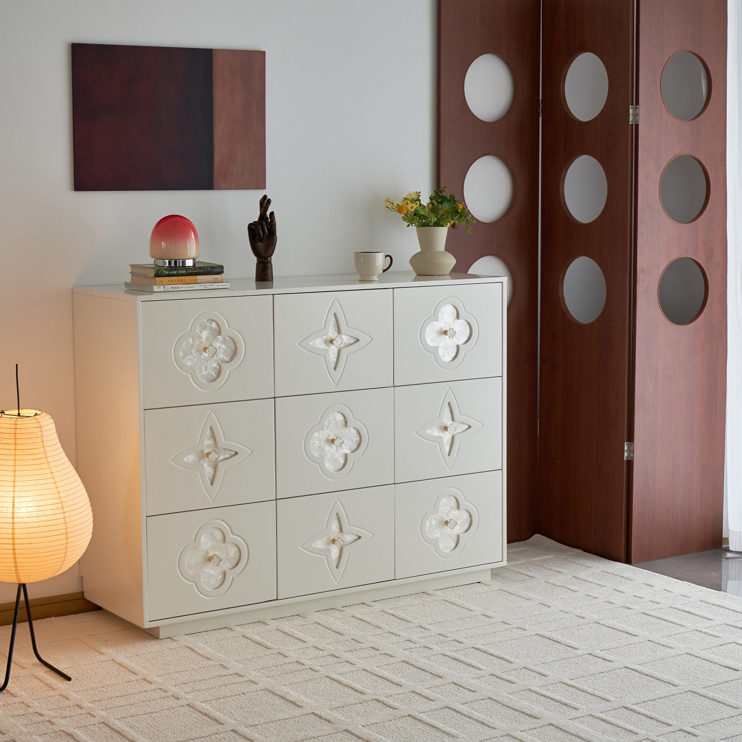 Fujijia French white medium retro shell шкаф с девятью выдвижными ящиками для гостиной, спальни, прикроватной тумбочки, бокового шкафа для хранения вещей