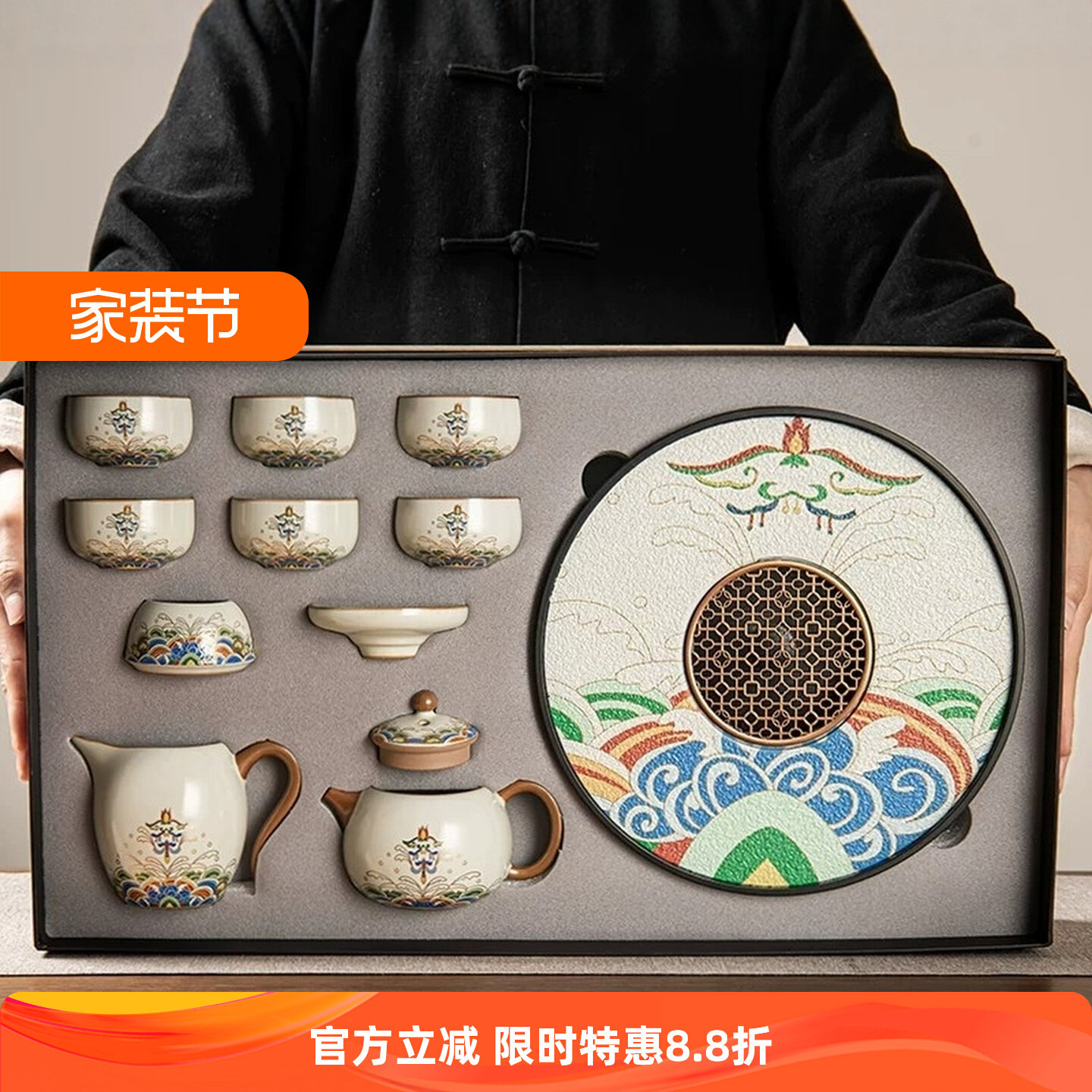 Высококачественный чайный сервиз Ru Kiln Kung Fu, бытовой керамический сервиз, заварочный чайник для чая...