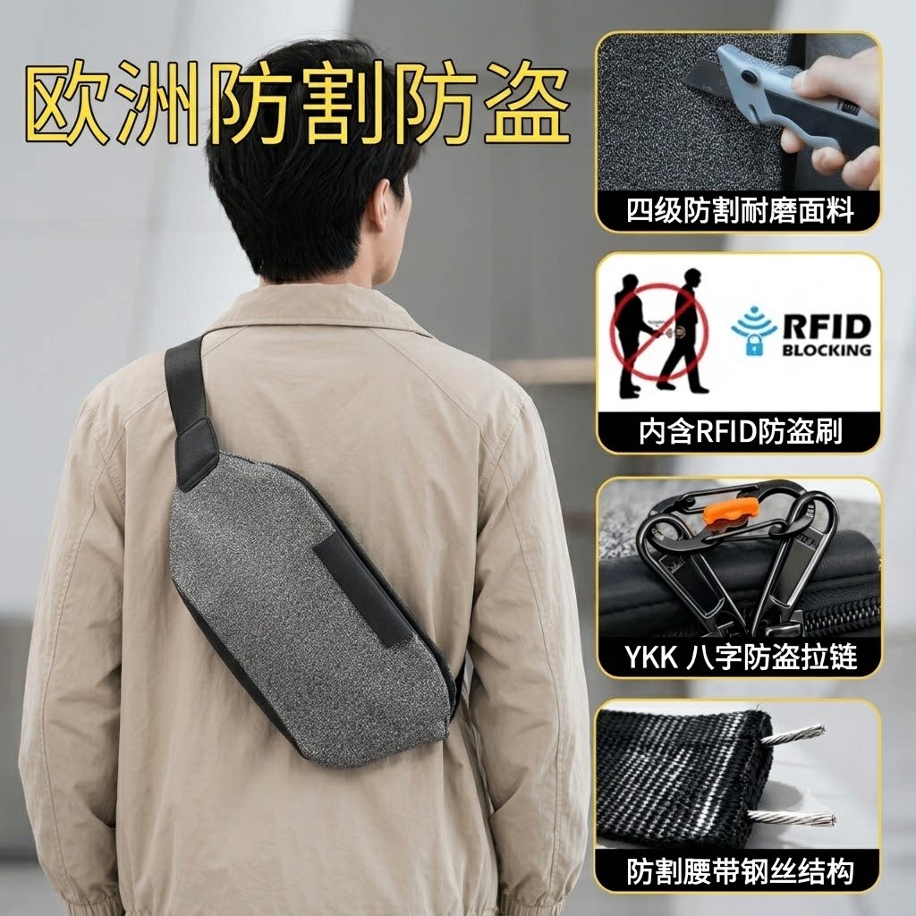 RFID-противоугонная сумка для путешествий за границу, сумка-мессенджер с защитой от порезов, плотно облегающая Европу...