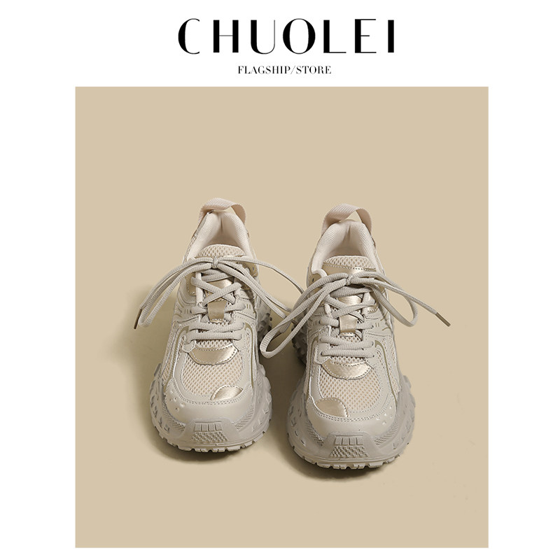 厚底老爹鞋女网红夏季新款网面透气薄款爆款灰色小个子网红运动鞋