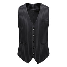 2024 Four Seasons Men's Stripe Slim Fit Suit Vest Plus Size Business Casual Gentlemen's Vest Sleeveless Kam Shoulder