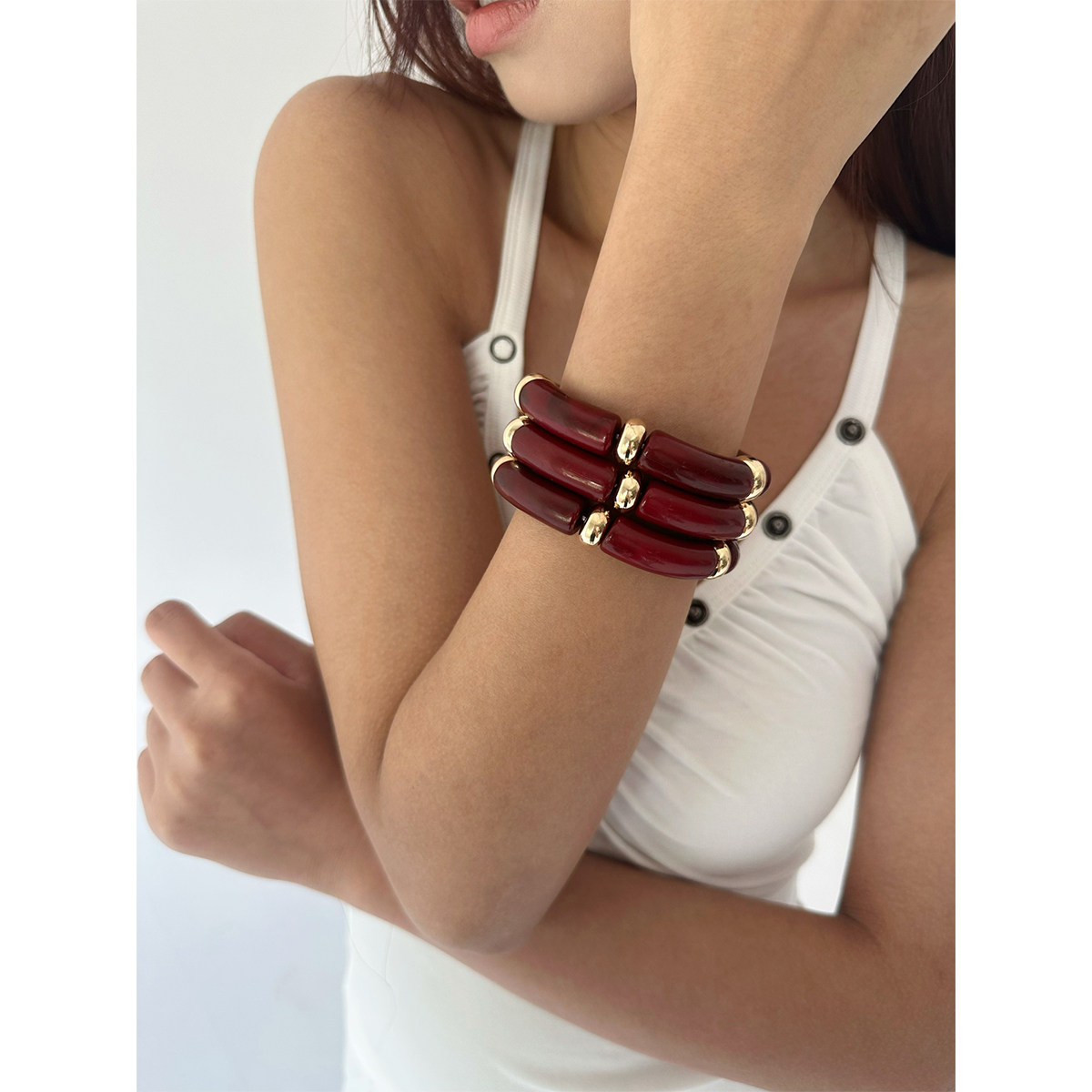 atmshop3pcs Европейский и американский ретро темно-красный сшитый эластичный веревочный браслет, модный комплект браслетов для горячих девушек