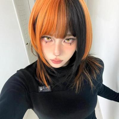 taobao agent 假发女黑脏橘色挑染锁骨发y2k亚文化齐刘海层次短直发全头套