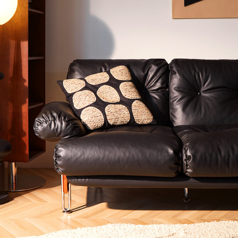Юпеланский ретро-черный кожаный диван для дома средних лет, небольшой квартиры, гостиной с двуспальным сиденьем