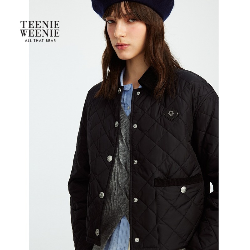 Женская хлопчатобумажная куртка TeenieWeenie Bear, новинка зимы 2025, вельветовая хлопковая куртка контрастного цвета с лацканами