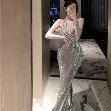 Sandrolminsm Pure Desire Spicy Girl Backless Sexy Sequin Silver Dress Bling Luxury Light Luxury Evening Gift