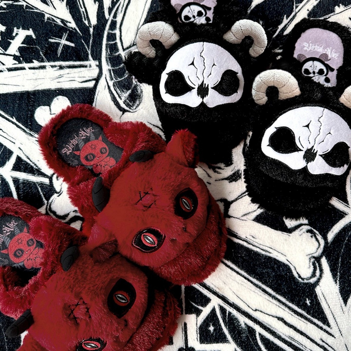 Alice Dark Reaper Gothic Culture Winter Flat Plush Warm Indoor Home Slippers